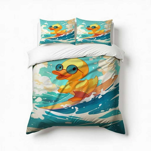 Cute Cartoon Duck Bedding Set 3 Pcs Soft Microfiber Quilt Cover For Bedroom Decor, Comforter Cover With 2 Pillowcase