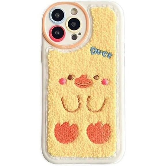 Cute Cartoon Duck Embroidery Hairy Phone Case Compatible with iPhone Case (Yellow,iPhone 15 Pro Max)