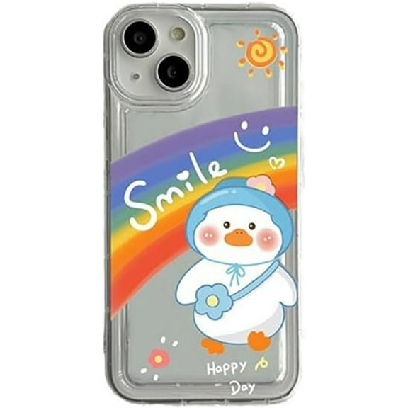 Cute Cartoon Duck Rainbow Smile Face Love Heart Clear Soft Phone Case Compatible with iPhone Case (Clear,iPhone 15)