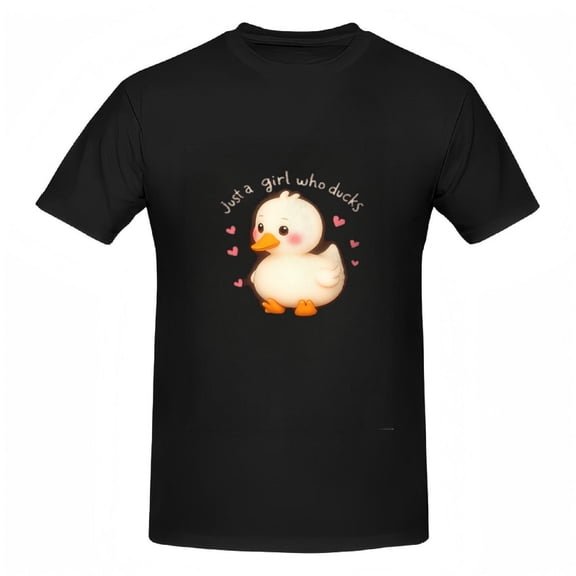 Cute Cartoon Duck T-Shirt for Women - Short Sleeve Tee with Adorable Duck Design Pink Hearts & Fun ' Just a who ducks ' Text