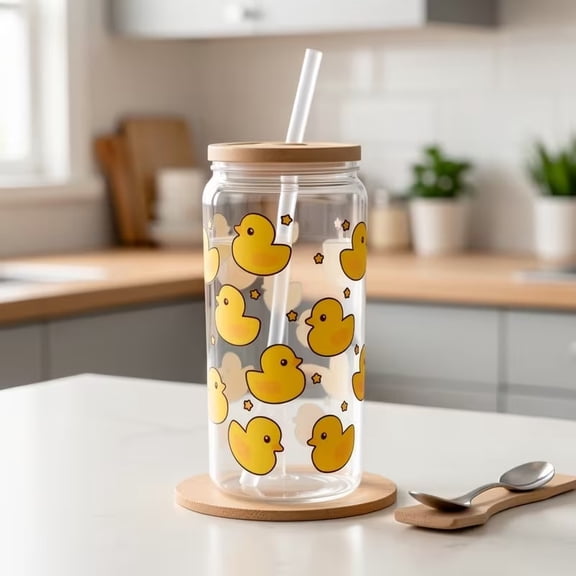 Cute Cartoon Duck Water Cup with Lid and Straw - 500ml Can-Shaped Drinkware for Kids and Adults