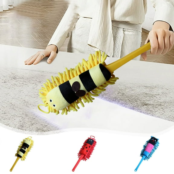 Cute Cartoon Duster Cleaning Brush with Microfiber Dusting Head, Soft Handheld Duster for Furniture, Shelves, Home and Office Cleaning