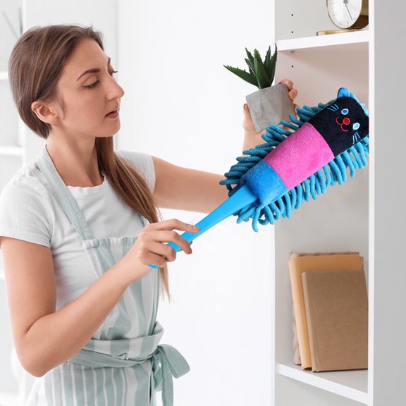 Cute Cartoon Dusting Duster | Soft Polyester Cleaning Brush for Sweeping Ash & Hair | Yellow, Red, or Blue | 13.78 Inch Handle with Hanging Ring
