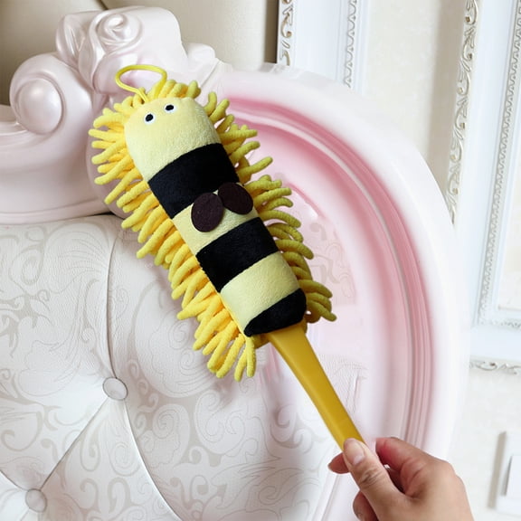 Cute Cartoon Dusting Duster, Wenini Microfiber Cleaning Brush Sweeping Tool, 13.78in Portable Duster for Home Office Car Desk with Hanging Loop, Yellow