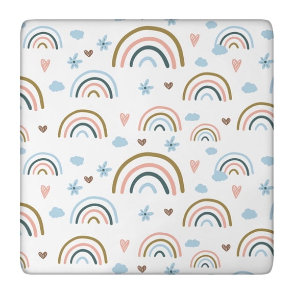 Cute Cartoon Elastic Fitted Tablecloth - Fun Playful Square Table Cover for Kids, Windproof Outdoor Picnic Table Protector (Colorful Rainbow Animals Design)