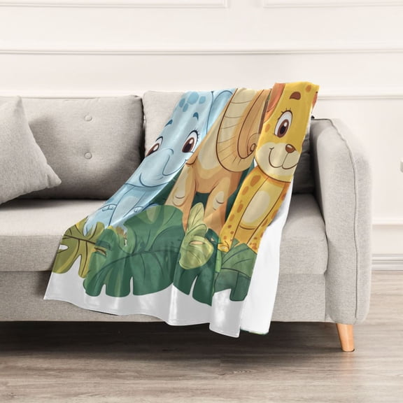 Cute Cartoon Elephant and Tiger Throw Blanket 60" x 90" Soft and Warm Blankets for Couch Sofa and Bed