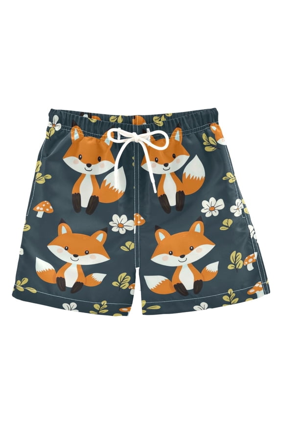 Cute Cartoon Fox Boys Swim Trunks Quick Dry Boy Swim Shorts for 3-14 Years