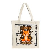 Cute Cartoon Fox Tote Bag - Musical Notes Design with LOVER & I LOVE MUSIC Text Distressed Artistic Background Perfect for Shopping & Travel