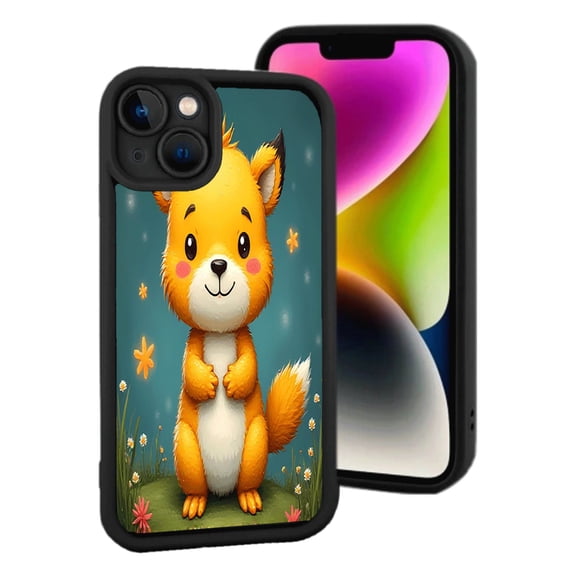 Cute Cartoon Fox iPhone 15 Case - Fluffy Orange - Yellow Fox Design Starry Night Background Lightweight & Yellowing Resistant
