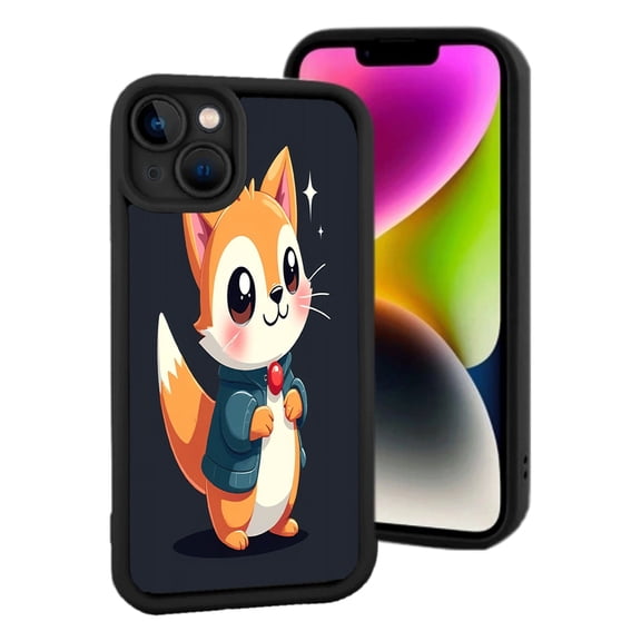 Cute Cartoon Fox iPhone 15 Case - Lightweight Yellowing Resistant Blue Jacket Design with Stars Dark Background Perfect Fit