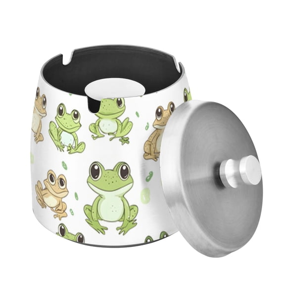 Cute Cartoon Frog Ashtray with Lid Outdoor for Patio Stainless Steel Cigar Ashtray Odorless Smokeless for Home Office Balcony