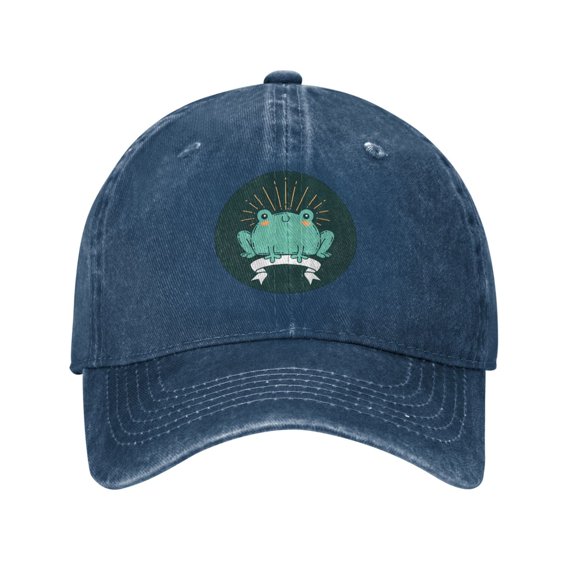 Cute Cartoon Frog Baseball Cap Golf Dad Hat Adjustable Washed Denim Trucker Hats Unconstructed Snapback Cap for Men Women Unisex Adult,Navy