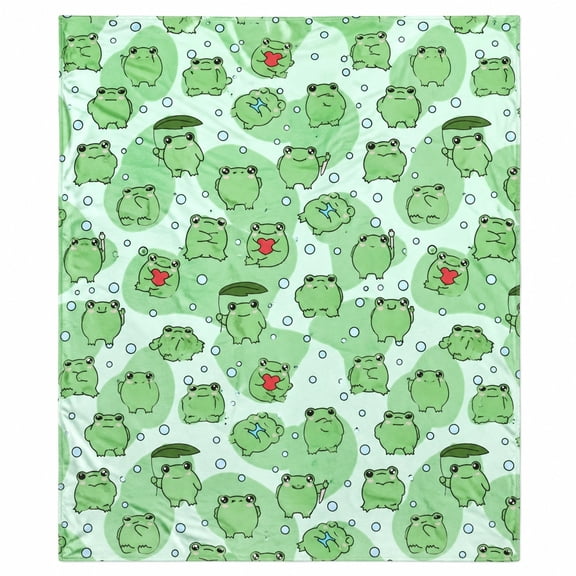 Cute Cartoon Frog Pastel Green Fleece Throw Blanket, Soft 280 GSM Polyester, Animal Lover Decor