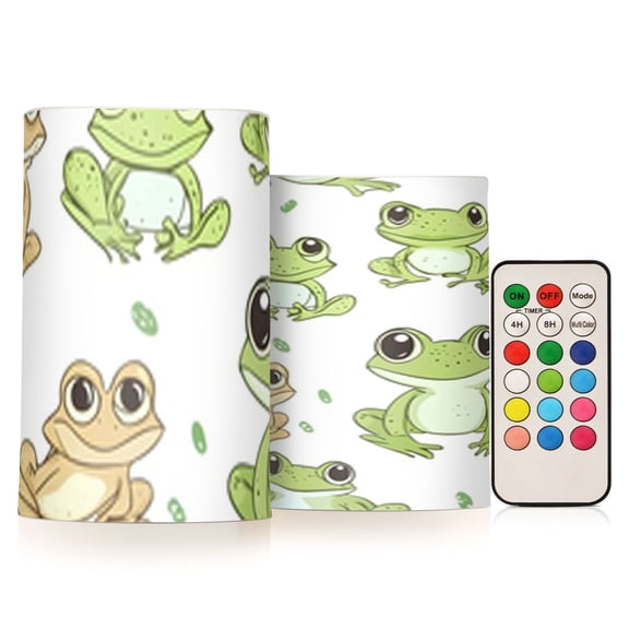 Cute Cartoon Frog Flickering Flameless Candles Battery Operated with Remote Timer LED Pillar Candles Set of 2