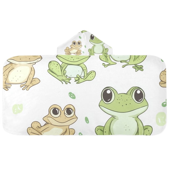 Cute Cartoon Frog Hooded Beach Towel Kids Bath Towels Quick Dry for Pool Swiming 50" x 23.5" Microfiber Soft Bathrobe
