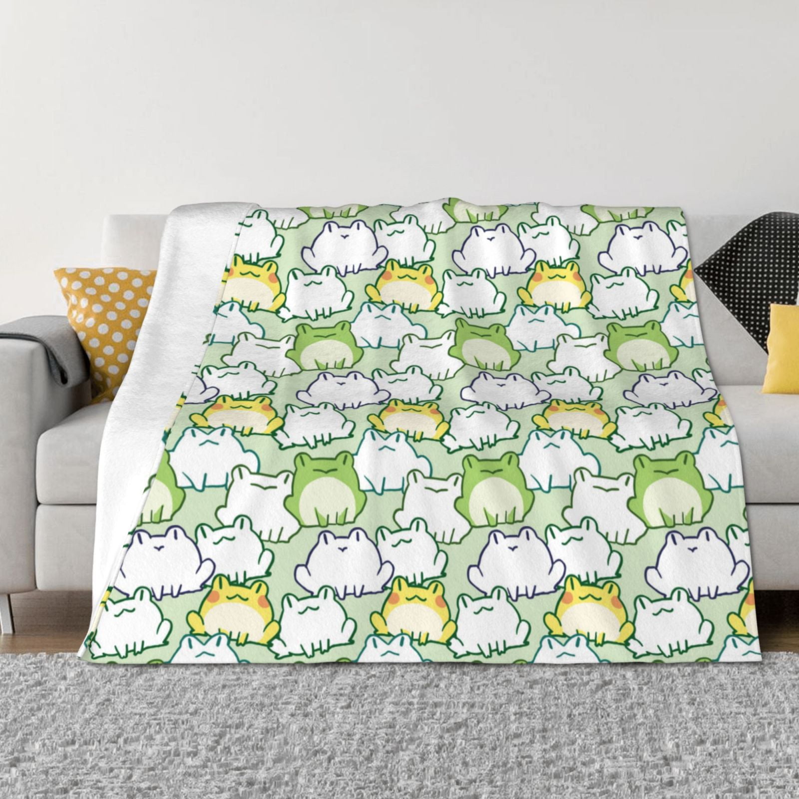 Cute Cartoon Frog Light Green Throw Blanket for Couch, Soft Fuzzy Comfy