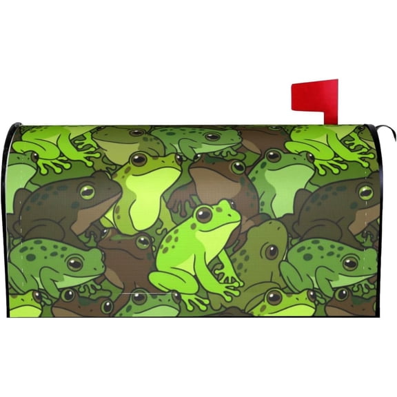 Cute Cartoon Frog Magnetic Mailbox Cover-Weather-Resistant Post Box Wrap for Garden Home Outdoor Decor, Fits 21x18 in