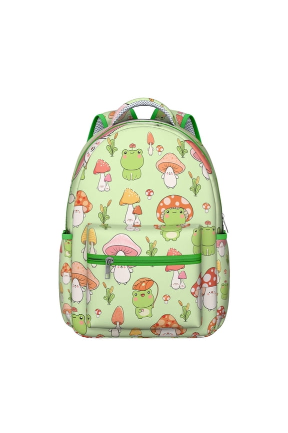 Cute Cartoon Frog and Mushroom Print Backpack for Student Durable Composite Oxford Cloth, Waterproof Scratch-Resistant, Comfortable Adjustable Straps, Multifunctional for School and Outdoors