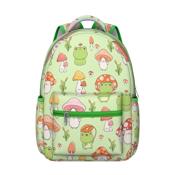 Cute Cartoon Frog and Mushroom Print Backpack for Student Durable Composite Oxford Cloth, Waterproof Scratch-Resistant, Comfortable Adjustable Straps, Multifunctional for School and Outdoors