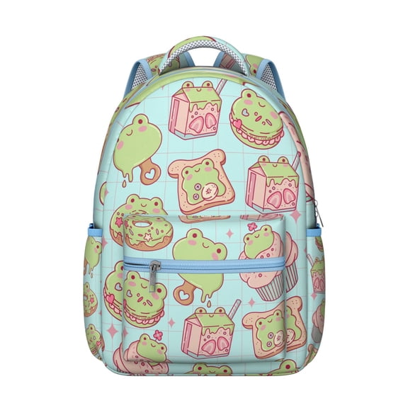 Cute Cartoon Frog and Mushroom Print Backpack for Student Durable Composite Oxford Cloth, Waterproof Scratch-Resistant, Comfortable Adjustable Straps, Multifunctional for School and Outdoors