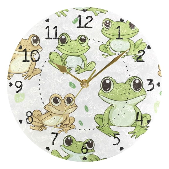 Cute Cartoon Frog Round Wall Clock Silent Battery Operated Home Decor for Living Room Bedroom