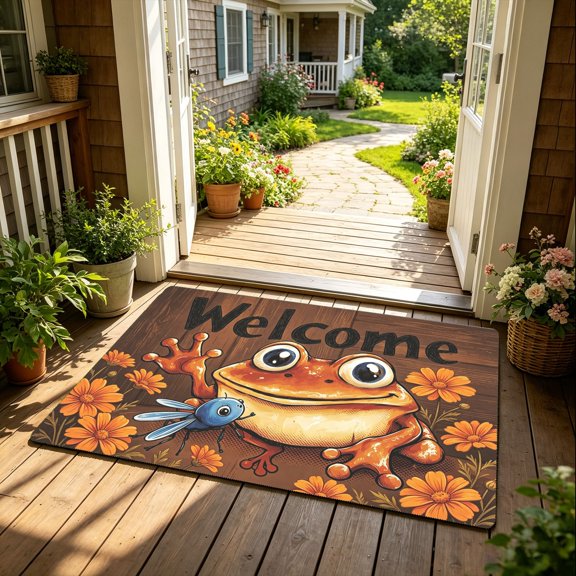 Cute Cartoon Frog Soft Anti-Slip Sponge Floor Mat, Playful Animal Foot Rug, Kitchen Living Dining Bedroom Fun Christmas Decor Gift