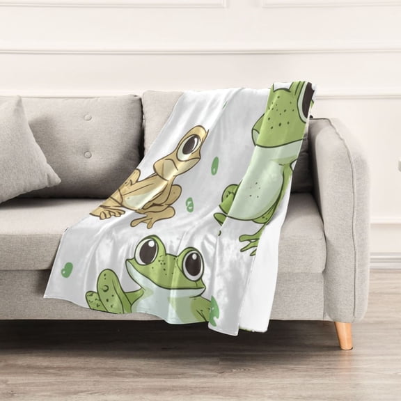 Cute Cartoon Frog Throw Blanket 60" x 90" Soft and Warm Blankets for Couch Sofa and Bed