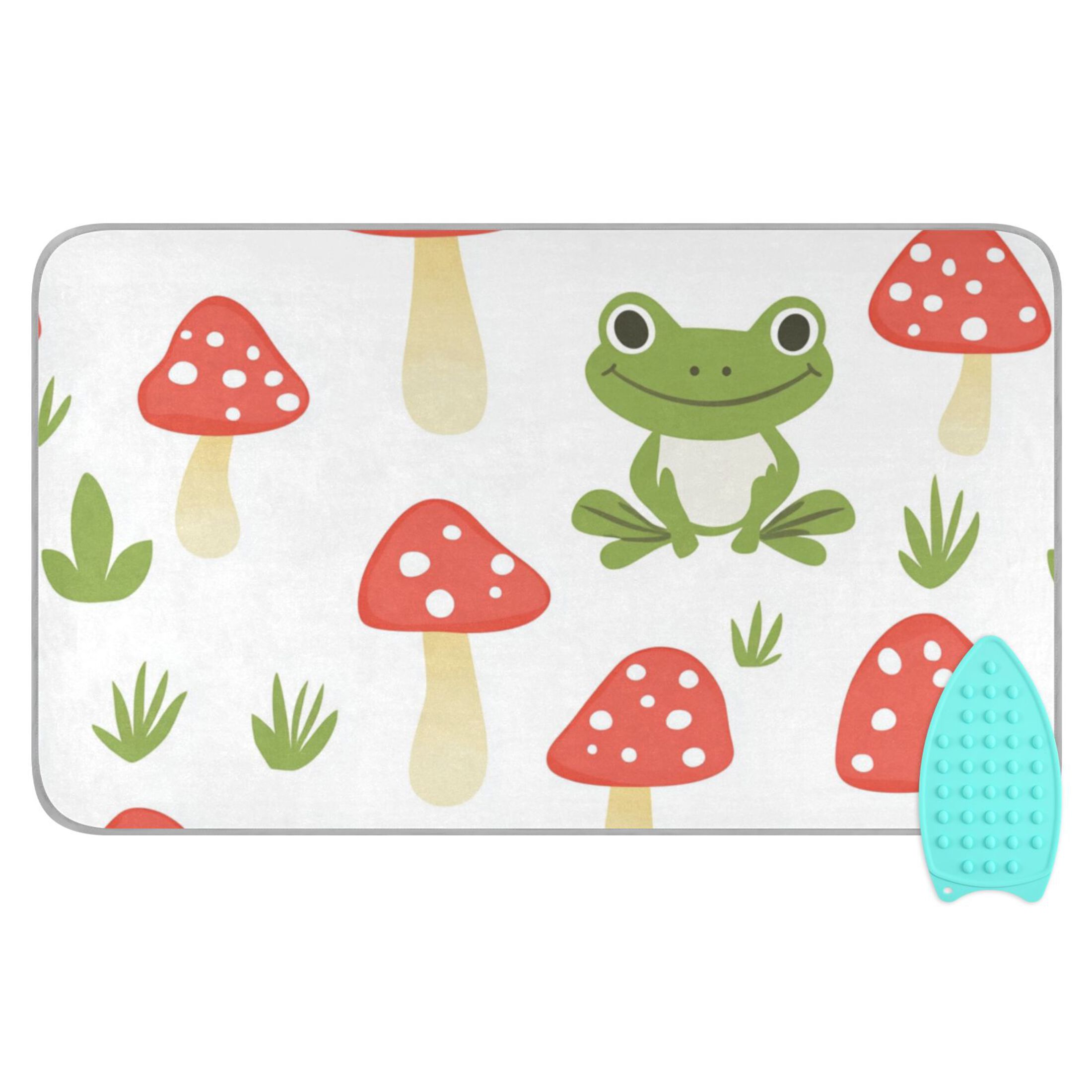 Cute Cartoon Frogs Leaves Mushrooms Ironing Mat Blanket Portable Travel Ironing Pad Heat Resistant Pad 47.2" x 27.6”
