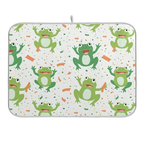 Cute Cartoon Frogs with Confetti Dish Drying Mat 16x18 Absorbent Microfiber Draining Rack Pad for Kitchen Counter Sink