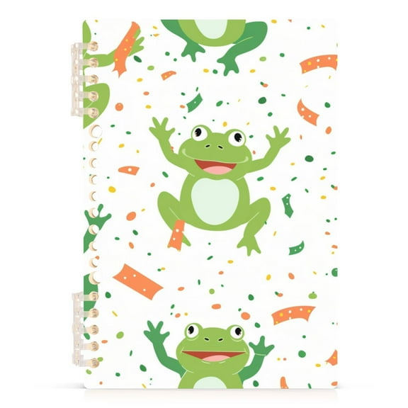 Cute Cartoon Frogs with Confetti Notebooks 1-subject Journal 60 Sheets A5 College Ruled Paper Detachable Ring 8.3"x5.7"