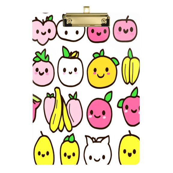 Cute Cartoon Fruits Pattern 12.5x9in Clipboard, Durable Acrylic with Metal Clip and Wall Hook for Office or Classroom
