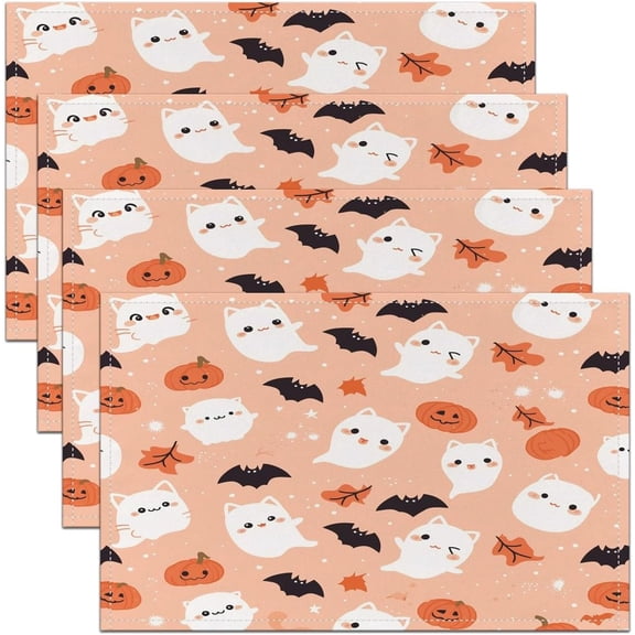 Cute Cartoon Ghost Placemats Set of 4 Kids Pumpkin Lantern Placemat for Kitchen Dining Table 18"x12" Starry Sky Bat Table Place Mats Halloween Theme Indoor Outdoor Decor Table Mats