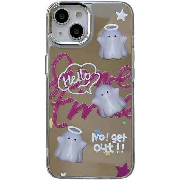 Cute Cartoon Ghost Plating Mirror Phone Case Compatible with iPhone Case (White,iPhone 14)