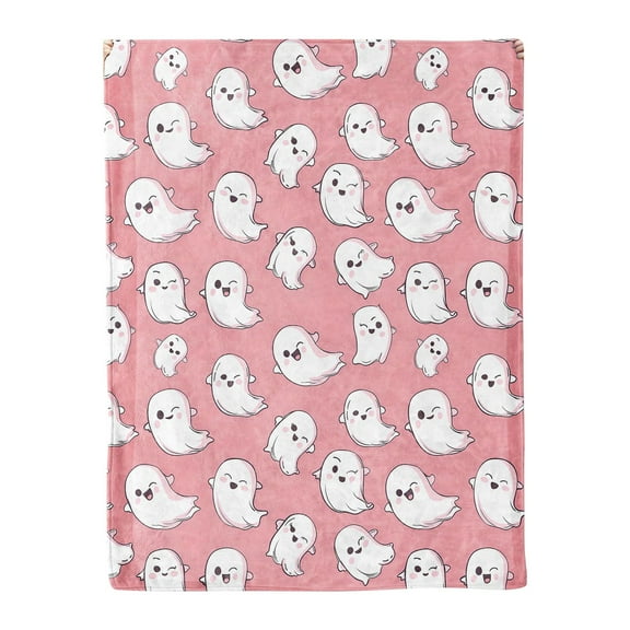 Cute Cartoon Ghost Print Throw Blanket for Kids and Adults, Soft Plush Fleece, Cozy Lightweight Blanket for Sofa Bed Couch, 50x60 Inches
