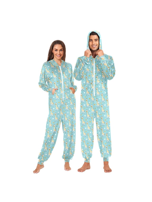 Cute Cartoon Giraffe Heart Adult Onesie Pajamas for Men and Women Ultra Soft One Piece Loungewear X-Large