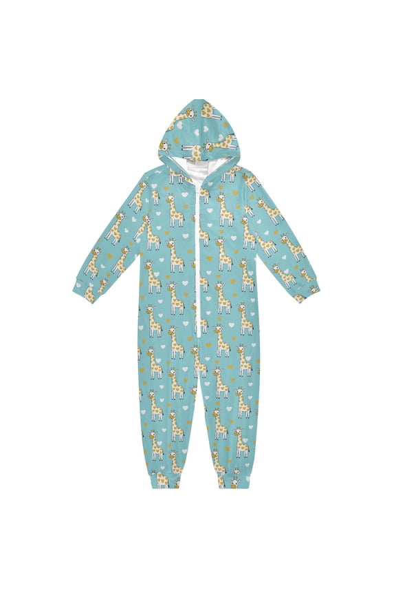 Cute Cartoon Giraffe Heart One Piece Pajamas Soft Jumpsuit Cozy Sleep and Play Romper Zipper and Pockets 5T-6T