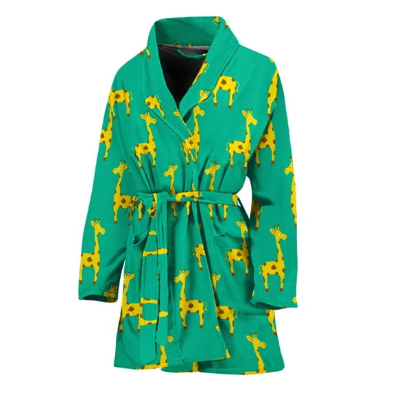 Cute Cartoon Giraffe Pattern Women Bathrobe One Size Univeral Fits Fashion Lightweight Plush Fleece Long Robe For Women