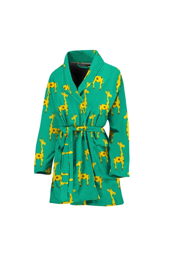 Cute Cartoon Giraffe Pattern Women Bathrobe One Size Univeral Fits Fashion Lightweight Plush Fleece Long Robe For Women