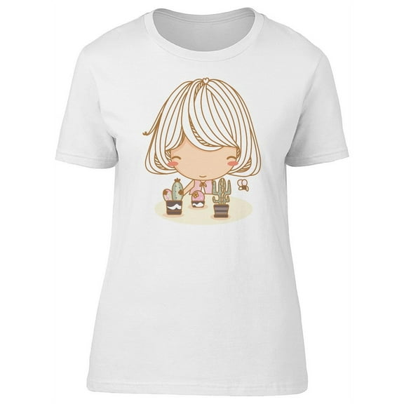 Cute Cartoon Girl With Cactus Tee Women's -Image by Shutterstock