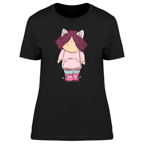 Cute Cartoon Girl With Ears T-Shirt Women -Image by Shutterstock, Female Medium