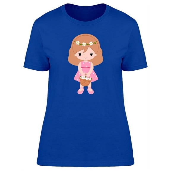 Cute Cartoon Girl With Flowers T-Shirt Women -Image by Shutterstock, Female Small