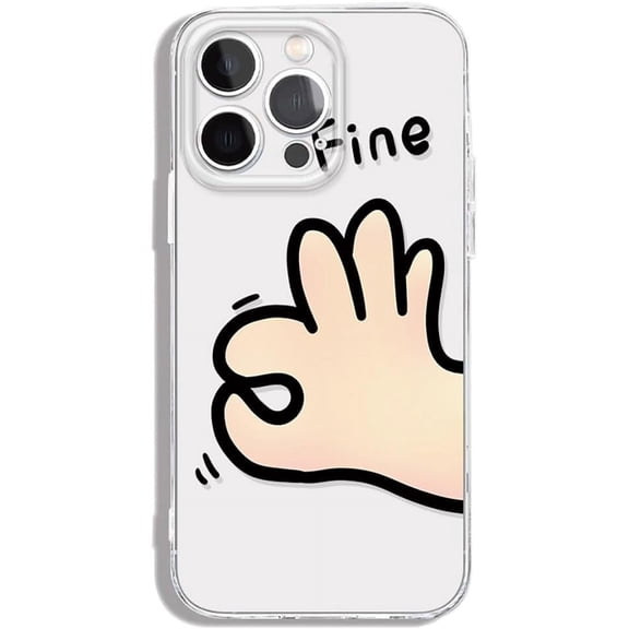 Cute Cartoon Good & Fine Gesture Couple Matching TPU Case Compatible with iPhone Case (iPhone 14,Fine)
