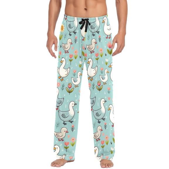 Cute Cartoon Goose Men's Pajama Pants Cotton Long Sleepwear Lounge Pants L