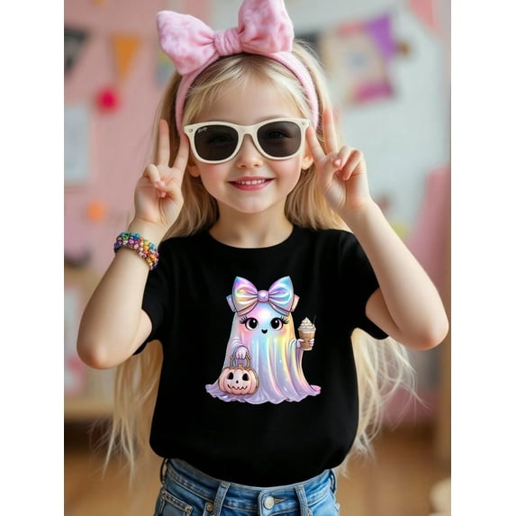 Cute Cartoon Halloween Ghost T-shirt With 100% Cotton Fabric,Suitable for Boys And Girls,Size From 3T-13Y,Ideal Gift for Kids