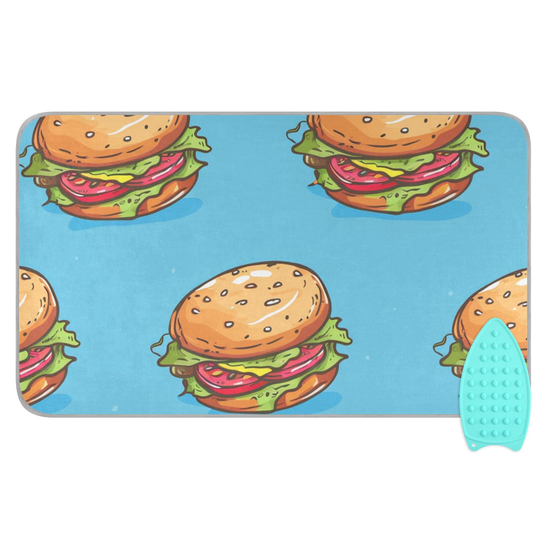 Cute Cartoon Hand Drawn Hamburgers Ironing Mat Blanket Portable Travel Ironing Pad Heat Resistant Pad 47.2" x 27.6”