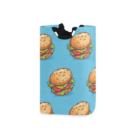 Cute Cartoon Hand Drawn Hamburgers Laundry Basket with Handles Foldable Laundry Hamper Freestanding Washing Bin 50L