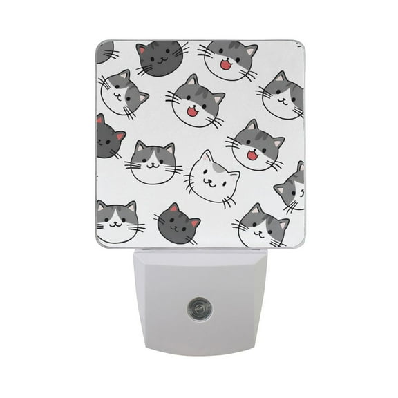 Cute Cartoon Happy Cat Faces LED Night Light with Smart Sensor Plug Into Wall Dusk to Dawn 2 packs