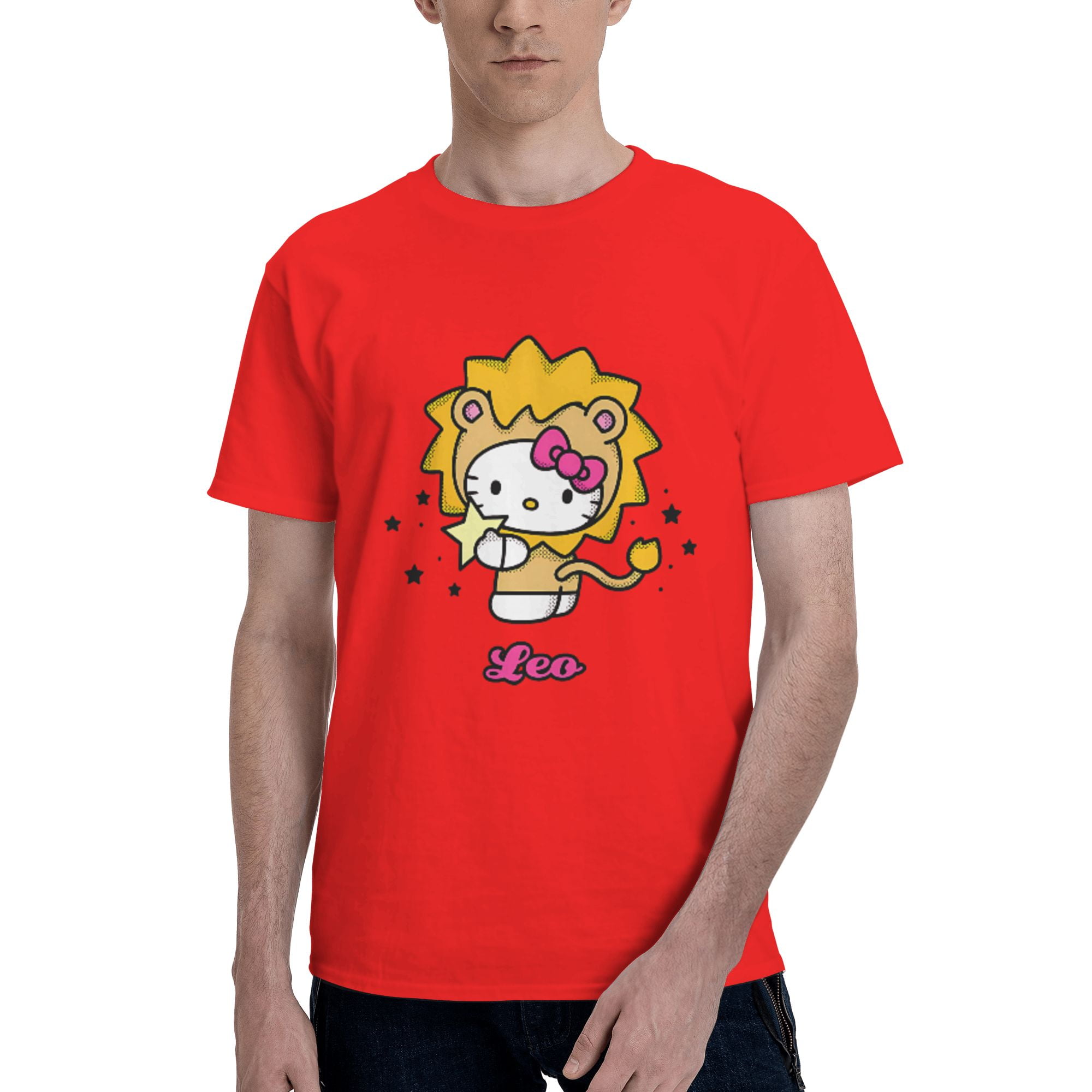 Cute Cartoon He_llo Kit_ty Leo Shirts, Crew Neck, Short Sleeve, Graphic