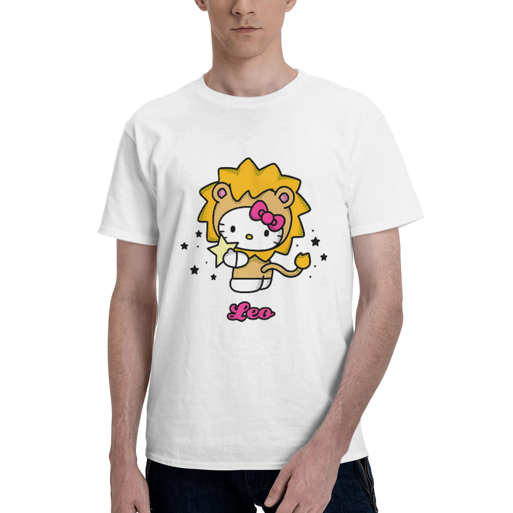 Cute Cartoon He_llo Kit_ty Leo Shirts, Crew Neck, Short Sleeve, Graphic(01)
