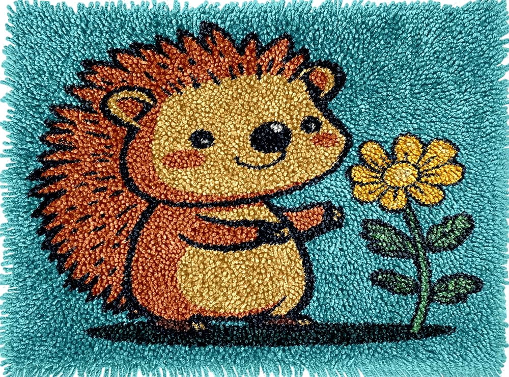 Hedgehog Rug Cute Cartoon Hedgehog and Flower Colorful Latch Hook Rug kits Pre ...